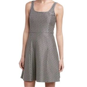 Theory Gray Black Geometric Knit Sleeveless Fit & Flare Dress Size 10 Office